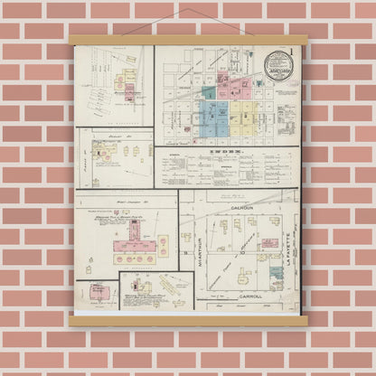 Old map wall art mockup — magnetic wood frame on brick wall — Sanborn Fire Insurance Map from Macomb, Mcdonough County, Illinois (1886), Sheet #0001