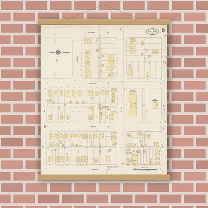 Old map wall art mockup — magnetic wood frame on brick wall — Sanborn Fire Insurance Map from Calexico, Imperial County, California (1920), Sheet #0009