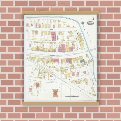 Old map wall art mockup — magnetic wood frame on brick wall — Sanborn Fire Insurance Map from Morrow, Warren County, Ohio (1919), Sheet #0002