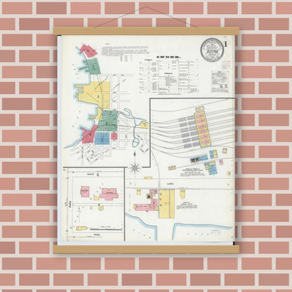 Old map wall art mockup — magnetic wood frame on brick wall — Sanborn Fire Insurance Map from Boyne City, Charlevoix County, Michigan (1905) - Complete Map Set