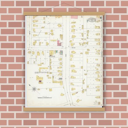 Old map wall art mockup — magnetic wood frame on brick wall — Sanborn Fire Insurance Map from Hicksville, Defiance County, Ohio (1899), Sheet #0006