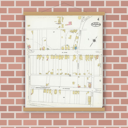Old map wall art mockup — magnetic wood frame on brick wall — Sanborn Fire Insurance Map from Shippensburg, Cumberland And Franklin Counties, Pennsylvania (1921), Sheet #0004
