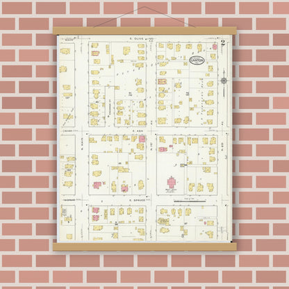 Old map wall art mockup — magnetic wood frame on brick wall — Sanborn Fire Insurance Map from Canton, Fulton County, Illinois (1917), Sheet #0002