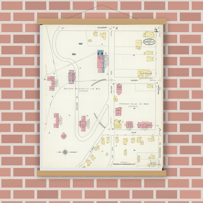 Old map wall art mockup — magnetic wood frame on brick wall — Sanborn Fire Insurance Map from Granville, Licking County, Ohio (1913), Sheet #0003
