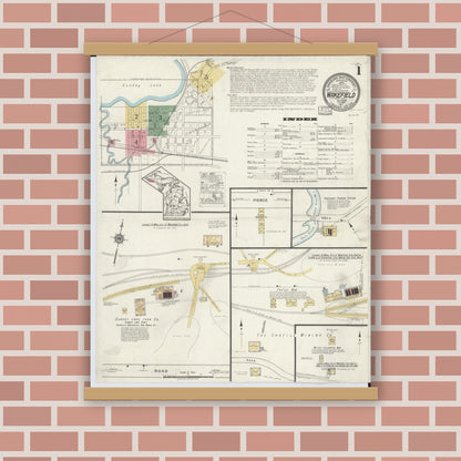 Old map wall art mockup — magnetic wood frame on brick wall — Sanborn Fire Insurance Map from Wakefield, Gogebic County, Michigan (1917) - Complete Map Set