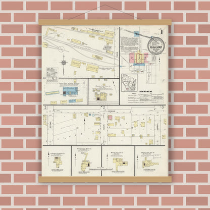 Old map wall art mockup — magnetic wood frame on brick wall — Sanborn Fire Insurance Map from Highland, Iowa County, Wisconsin (1915) - Complete Map Set