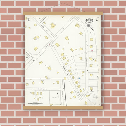 Old map wall art mockup — magnetic wood frame on brick wall — Sanborn Fire Insurance Map from Mount Kisco, Westchester County, New York (1925), Sheet #0005