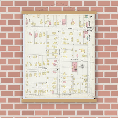 Old map wall art mockup — magnetic wood frame on brick wall — Sanborn Fire Insurance Map from Galion, Crawford County, Ohio (1892), Sheet #0002