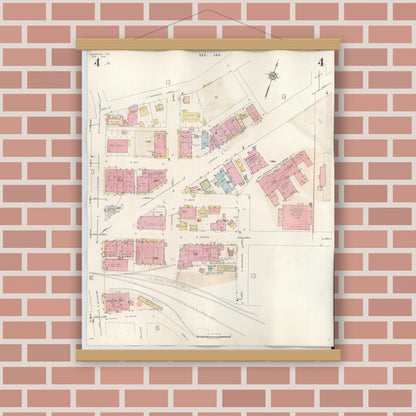 Old map wall art mockup — magnetic wood frame on brick wall — Sanborn Fire Insurance Map from Palestine, Anderson County, Texas (1949), Sheet #0004