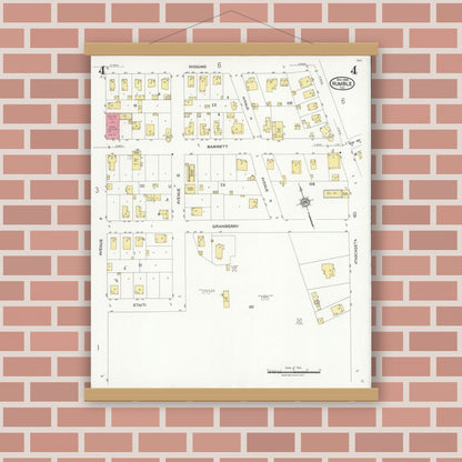 Old map wall art mockup — magnetic wood frame on brick wall — Sanborn Fire Insurance Map from Humble, Harris County, Texas (1926), Sheet #0004