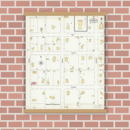 Old map wall art mockup — magnetic wood frame on brick wall — Sanborn Fire Insurance Map from Pilot Point, Denton County, Texas (1901), Sheet #0003