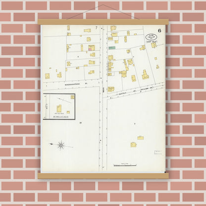 Old map wall art mockup — magnetic wood frame on brick wall — Sanborn Fire Insurance Map from Islip, Suffolk County, New York (1902), Sheet #0006