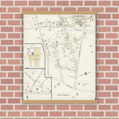 Old map wall art mockup — magnetic wood frame on brick wall — Sanborn Fire Insurance Map from Hatboro, Montgomery County, Pennsylvania (1915), Sheet #0004