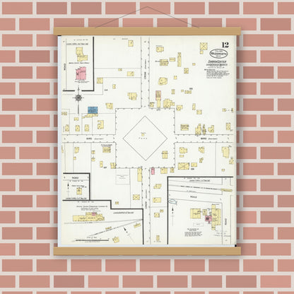 Old map wall art mockup — magnetic wood frame on brick wall — Sanborn Fire Insurance Map from Wadsworth, Medina County, Ohio (1923), Sheet #0012