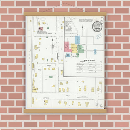 Old map wall art mockup — magnetic wood frame on brick wall — Sanborn Fire Insurance Map from Chardon, Geauga County, Ohio (1899) - Complete Map Set