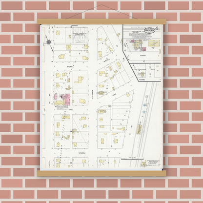 Old map wall art mockup — magnetic wood frame on brick wall — Sanborn Fire Insurance Map from Wadena, Wadena County, Minnesota (1909), Sheet #0004