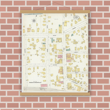Old map wall art mockup — magnetic wood frame on brick wall — Sanborn Fire Insurance Map from Sidney, Delaware County, New York (1903), Sheet #0003