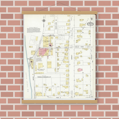 Old map wall art mockup — magnetic wood frame on brick wall — Sanborn Fire Insurance Map from Corydon, Harrison County, Indiana (1910), Sheet #0002