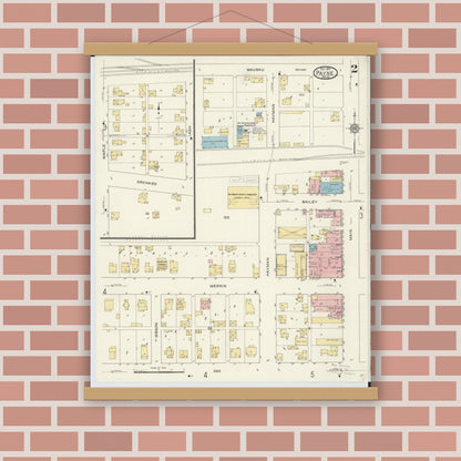 Old map wall art mockup — magnetic wood frame on brick wall — Sanborn Fire Insurance Map from Payne, Paulding County, Ohio (1913), Sheet #0002