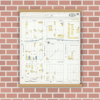 Old map wall art mockup — magnetic wood frame on brick wall — Sanborn Fire Insurance Map from Stillwater, Washington County, Minnesota (1910), Sheet #0029