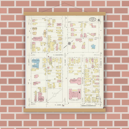 Old map wall art mockup — magnetic wood frame on brick wall — Sanborn Fire Insurance Map from Rome, Oneida County, New York (1914), Sheet #0006