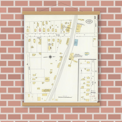Old map wall art mockup — magnetic wood frame on brick wall — Sanborn Fire Insurance Map from Sodus, Wayne County, New York (1911), Sheet #0002