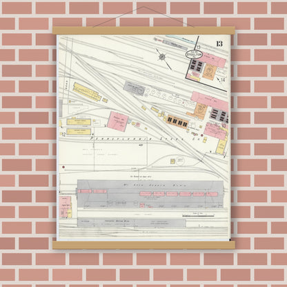 Old map wall art mockup — magnetic wood frame on brick wall — Sanborn Fire Insurance Map from Steelton, Dauphin County, Pennsylvania (1915), Sheet #0013
