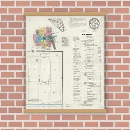 Old map wall art mockup — magnetic wood frame on brick wall — Sanborn Fire Insurance Map from Fort Pierce, St Lucie County, Florida (1924) - Complete Map Set