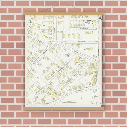 Old map wall art mockup — magnetic wood frame on brick wall — Sanborn Fire Insurance Map from Everett, Middlesex County, Massachusetts (1892), Sheet #0008