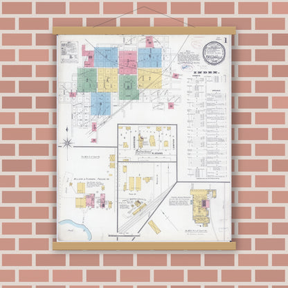 Old map wall art mockup — magnetic wood frame on brick wall — Sanborn Fire Insurance Map from Taylorville, Christian County, Illinois (1899) - Complete Map Set
