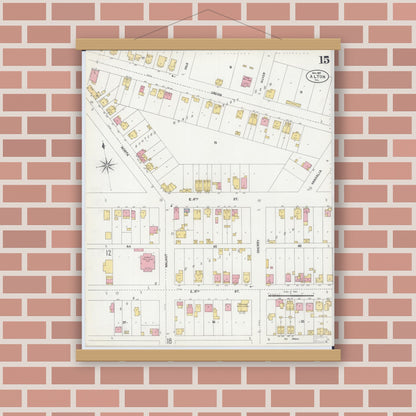 Old map wall art mockup — magnetic wood frame on brick wall — Sanborn Fire Insurance Map from Alton, Madison County, Illinois (1902), Sheet #0015