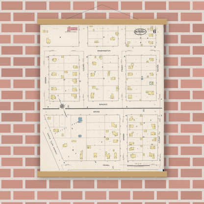 Old map wall art mockup — magnetic wood frame on brick wall — Sanborn Fire Insurance Map from McHenry, McHenry County, Illinois (1922), Sheet #0006