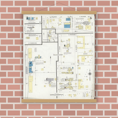 Old map wall art mockup — magnetic wood frame on brick wall — Sanborn Fire Insurance Map from Winters, Runnels County, Texas (1925), Sheet #0005