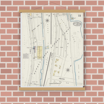Old map wall art mockup — magnetic wood frame on brick wall — Sanborn Fire Insurance Map from Stillwater, Washington County, Minnesota (1888), Sheet #0011