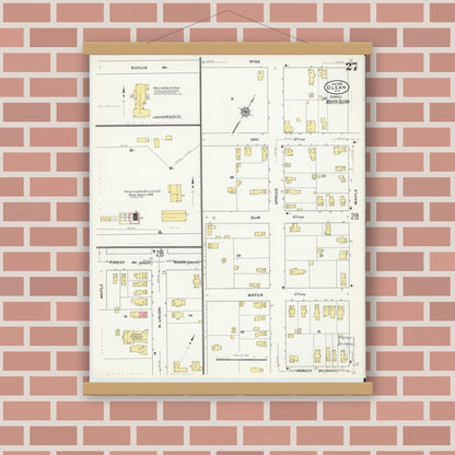 Old map wall art mockup — magnetic wood frame on brick wall — Sanborn Fire Insurance Map from Olean, Cattaraugus County, New York (1909), Sheet #0027