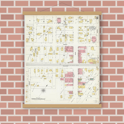 Old map wall art mockup — magnetic wood frame on brick wall — Sanborn Fire Insurance Map from Fortville, Hancock County, Indiana (1903), Sheet #0002