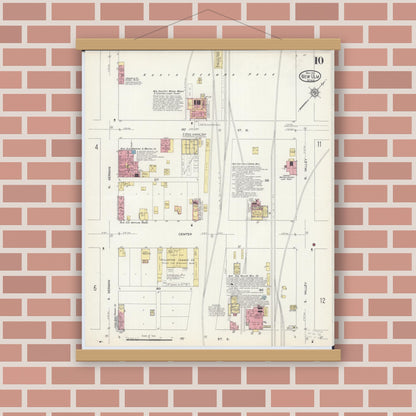 Old map wall art mockup — magnetic wood frame on brick wall — Sanborn Fire Insurance Map from New Ulm, Brown County, Minnesota (1913), Sheet #0010