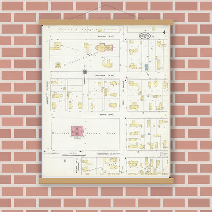Old map wall art mockup — magnetic wood frame on brick wall — Sanborn Fire Insurance Map from Oconto, Oconto County, Wisconsin (1911), Sheet #0004