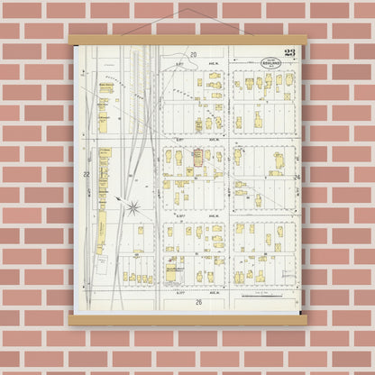 Old map wall art mockup — magnetic wood frame on brick wall — Sanborn Fire Insurance Map from Ashland, Ashland County, Wisconsin (1901), Sheet #0023