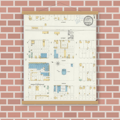 Old map wall art mockup — magnetic wood frame on brick wall — Sanborn Fire Insurance Map from Goldthwaite, Mills County, Texas (1898) - Complete Map Set