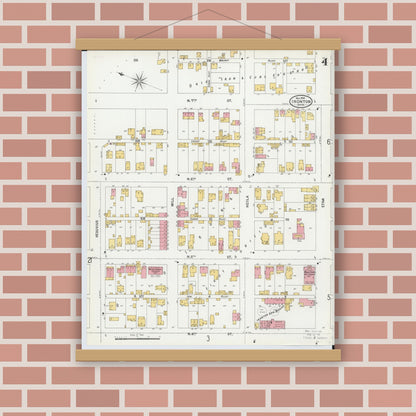 Old map wall art mockup — magnetic wood frame on brick wall — Sanborn Fire Insurance Map from Ironton, Lawrence County, Ohio (1900), Sheet #0004