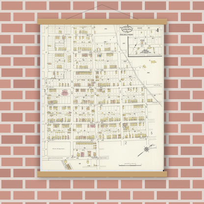 Old map wall art mockup — magnetic wood frame on brick wall — Sanborn Fire Insurance Map from Juniata, Blair County, Pennsylvania (1915), Sheet #0004