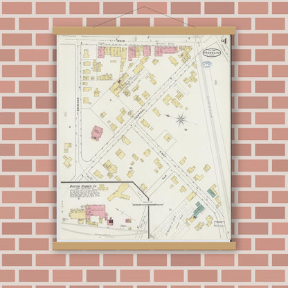 Old map wall art mockup — magnetic wood frame on brick wall — Sanborn Fire Insurance Map from Franklin, Norfolk County, Massachusetts (1894), Sheet #0004