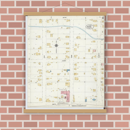 Old map wall art mockup — magnetic wood frame on brick wall — Sanborn Fire Insurance Map from Bethel, Clermont County, Ohio (1912), Sheet #0004