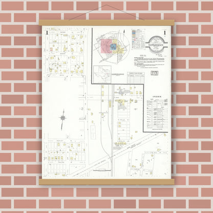 Old map wall art mockup — magnetic wood frame on brick wall — Sanborn Fire Insurance Map from Normangee, Leon County, Texas (1937) - Complete Map Set