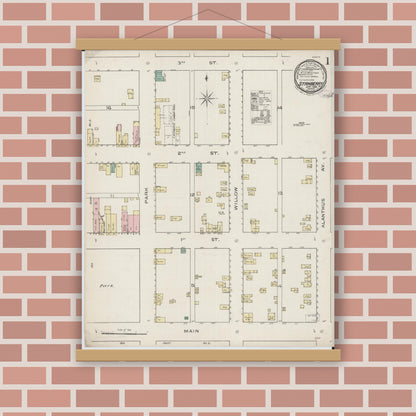 Old map wall art mockup — magnetic wood frame on brick wall — Sanborn Fire Insurance Map from Stanberry, Gentry County, Missouri (1886) - Complete Map Set