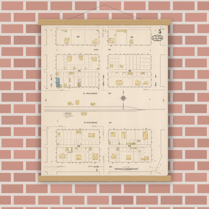 Old map wall art mockup — magnetic wood frame on brick wall — Sanborn Fire Insurance Map from Luling, Caldwell County, Texas (1921), Sheet #0005