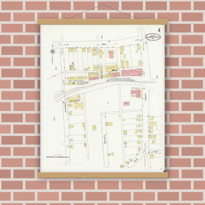 Old map wall art mockup — magnetic wood frame on brick wall — Sanborn Fire Insurance Map from Elizabethville, Dauphin County, Pennsylvania (1911), Sheet #0004