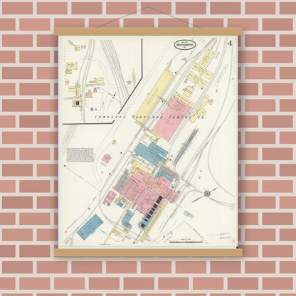 Old map wall art mockup — magnetic wood frame on brick wall — Sanborn Fire Insurance Map from Northampton, Northampton County, Pennsylvania (1911), Sheet #0004