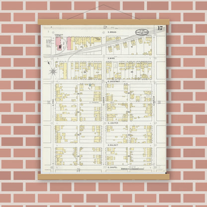 Old map wall art mockup — magnetic wood frame on brick wall — Sanborn Fire Insurance Map from Hazleton, Luzerne County, Pennsylvania (1895), Sheet #0017